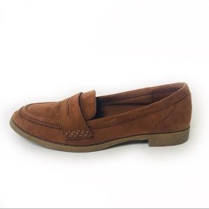 🌲3/$20 Vegan Suede Faux Leather Brown Penny Loafer Flat Moccasin Shoe Women 6.5